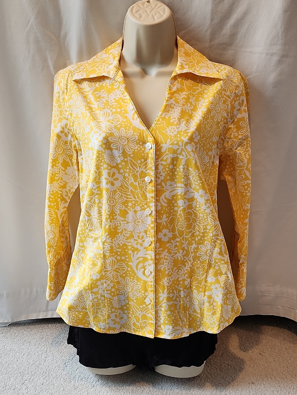 Coldwater Creek Women's Yellow Floral Button-Up Blouse